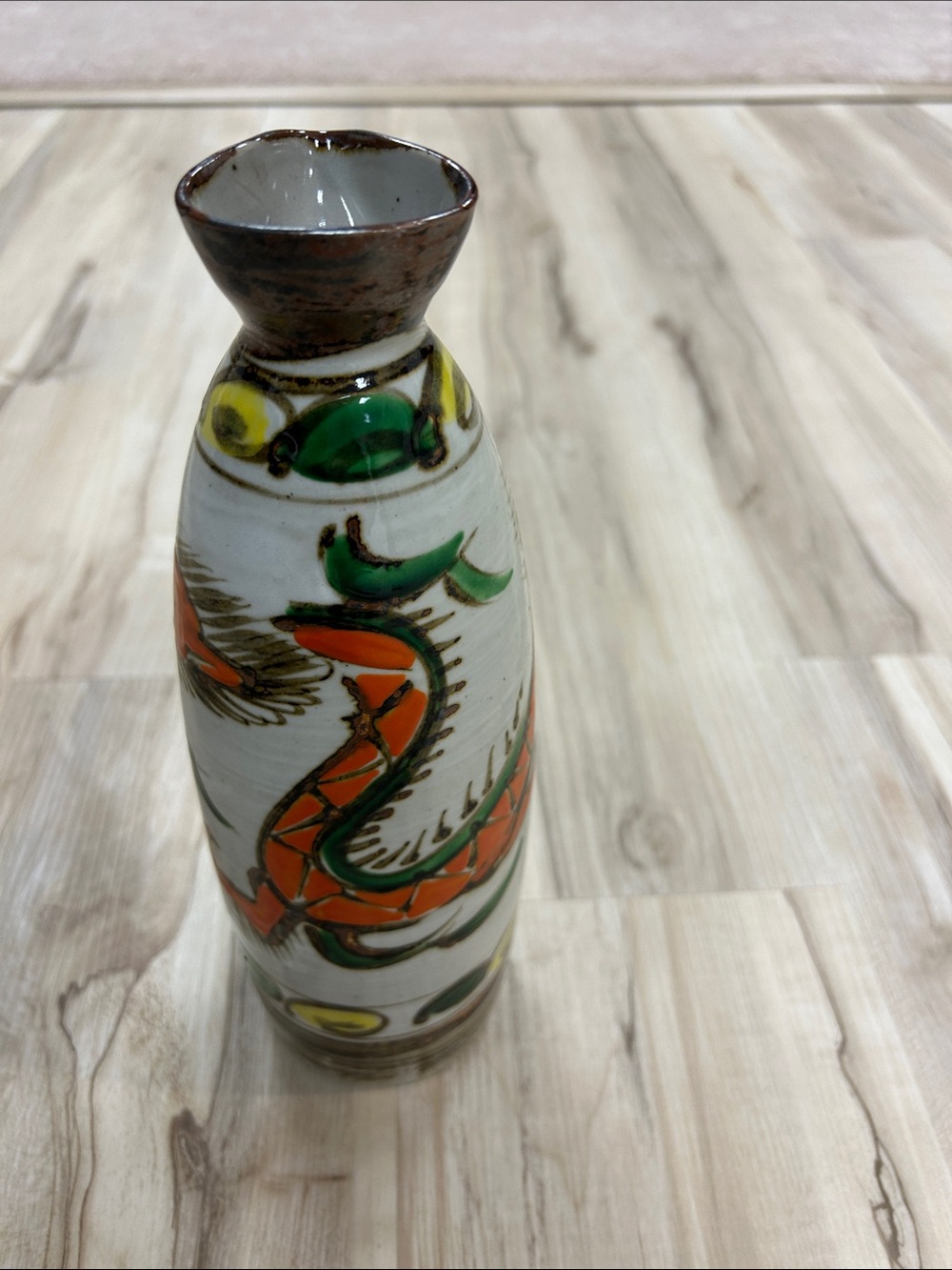 Hand-Painted Ceramic Sake Bottle with Orange Dragon Motif image 3